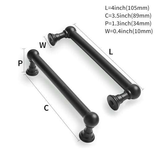 2 Pack Heavy Duty Solid Cabinet Pulls - Elegant Matte Black Handle for Drawers and Cabinets, 3-1/2 Inch Hole Center, Modern Kitchen & Bathroom Hardware. - color: Black, size: 3-1/2 Inch hole center