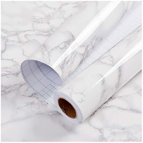 Marble Contact Paper White Peel and Stick Wallpaper for Kitchen Countertop - color: Gray/White, size: 17.7" x 196.8"