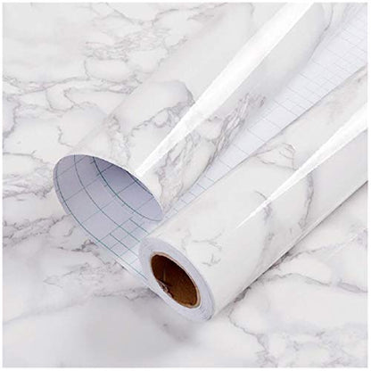 Marble Contact Paper White Peel and Stick Wallpaper for Kitchen Countertop - color: Gray/White, size: 17.7" x 196.8"