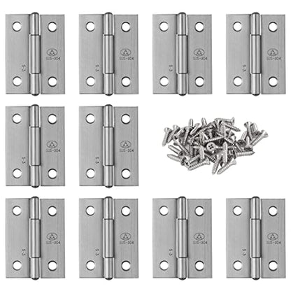 10pcs 304 Stainless Steel 2-inch Folding Butt Hinges Home Furniture Hardware Door Hinges for Case Lid Wooden Jewelry Box Lid (50mm x 37mm x 1.2mm) - size: 10pcs 2-inch w Screws