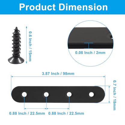 12 Pcs 4 Inch Black Straight Brackets, Stainless Steel Brace - size: Black, 4" x 0.69"