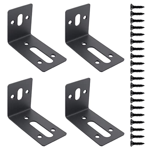 4PCS L Bracket Corner Brace, ULIFESTAR Stainless Steel Heavy Duty Black Corner Bracket,90 Degree Joint Right Angle Bracket,Metal L Brackets for Wood Furniture Bedframe Cabinet Drawer Chair with Screws - size: 59x83x1.8mm/2.3x3.3x0.1'' 6+2 Holes