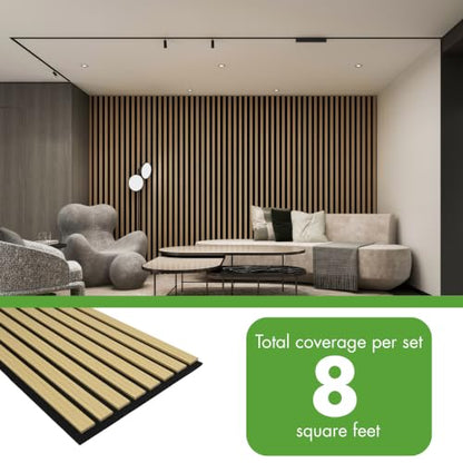 Art3d 12" x 24" Acoustic Wood Slat Wall Panel, 4pcs, 8 sq.ft, Oak - color: Oak, size: 12" x 24"