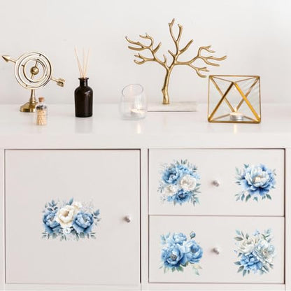 Peacoblue Blue and White Peony Rub On Transfers for Furniture Craft 6"x12" - style: Blue and White Peony