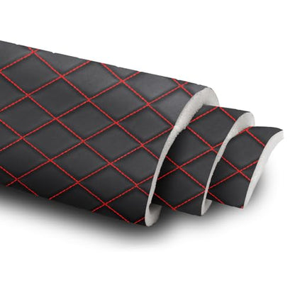 Vinyl Faux Leather Quilted Fabric Foam Backed,Black (Red Thread) - color: Black(red Thread), size: Style-A