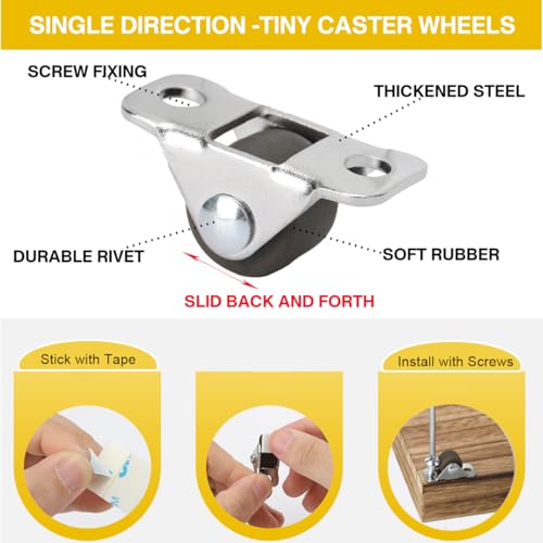 1/2 Inch Mini Rigid Caster Wheels, Micro Low-Profile,8‑Pack,17.5 lbs/Caster - size: SINGLE WHEEL-8pcs
