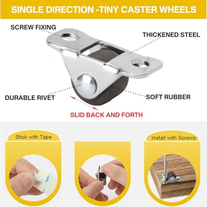 1/2 Inch Mini Rigid Caster Wheels, Micro Low-Profile,8‑Pack,17.5 lbs/Caster - size: SINGLE WHEEL-8pcs