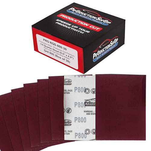 ProductionShop Premium Red 800 Grit 1/4 Sheet Size Red Sanding Sheets, Box of 30 - Hook & Loop Backing Sandpaper, Fine-Cut Abrasive - Fits Palm Sanders, Hand Sanding Blocks - Woodworking, Auto Paint - style: 800 Grit