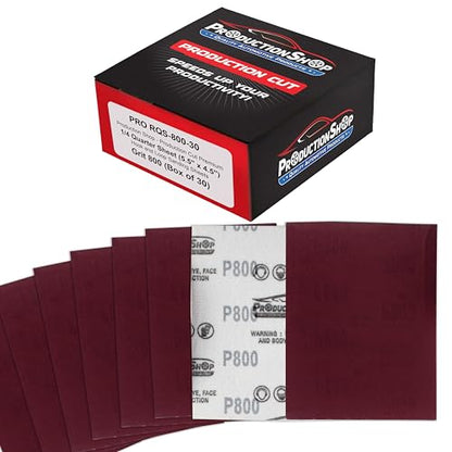 ProductionShop Premium Red 800 Grit 1/4 Sheet Size Red Sanding Sheets, Box of 30 - Hook & Loop Backing Sandpaper, Fine-Cut Abrasive - Fits Palm Sanders, Hand Sanding Blocks - Woodworking, Auto Paint - style: 800 Grit