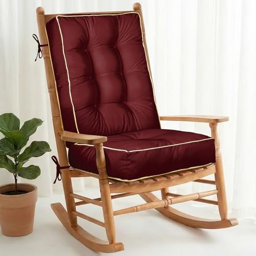 1 MIDDLE ONE Rocking Chair Cushion Outdoor Indoor, Memory Foam Replacement Rocking Chair Pads, Set of Thicken Seat & Back Cushions with Ties for Rocker (Burgundy, 22"X17"/17"X17") - color: Burgundy, size: 22"X17"/17"X17"