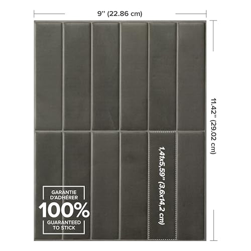Smart Tiles Peel and Stick backsplash, Stacked Smoke Gray, 11.43"x9" - color: Smoke Gray