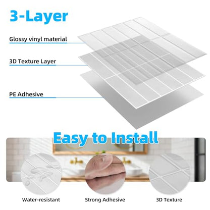 Peel and Stick Backsplash Tile for Kitchen, 10 Sheets, 11.42''x9'' - color: White/Gray