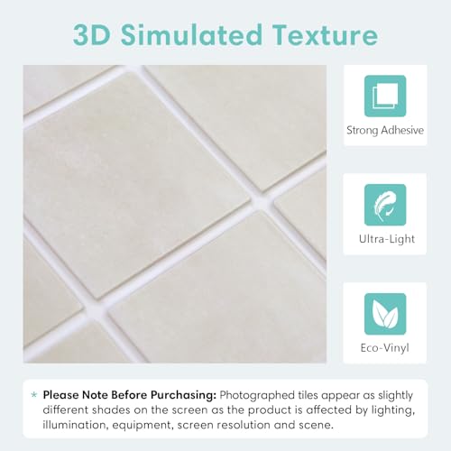 Commomy Matte 3D Peel and Stick Backsplash for Kitchen,10 Pcs 11.8"x11.8" - color: Textured Beige Gradient