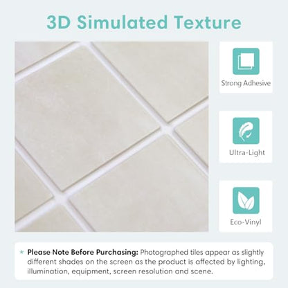 Commomy Matte 3D Peel and Stick Backsplash for Kitchen,10 Pcs 11.8"x11.8" - color: Textured Beige Gradient