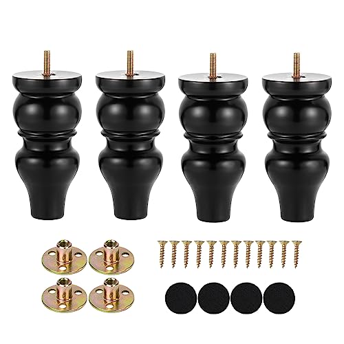 Maricome 6 Inch Replacement Sofa Legs Pre-drilled M8 Bolt Wood Furniture Legs Set of 4 Couch Legs High Polish Modern Mid Century Screw in - color: 6 Inch Black