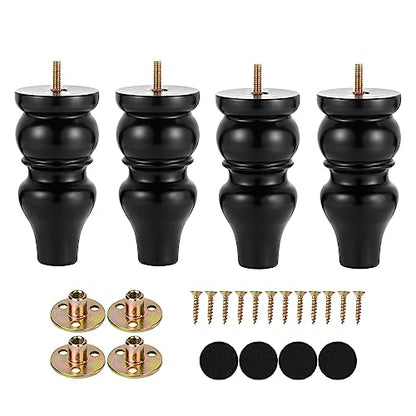 Maricome 6 Inch Replacement Sofa Legs Pre-drilled M8 Bolt Wood Furniture Legs Set of 4 Couch Legs High Polish Modern Mid Century Screw in - color: 6 Inch Black