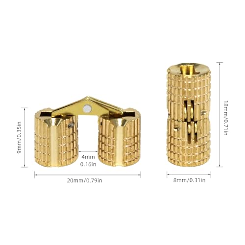 8Pcs Brass Barrel Hinges Hidden Invisible Cabinet Furniture Hinges, 8mm 180 Degree Opening Angle Concealed Furniture Hinges for DIY Jewelry Box Hand Craft