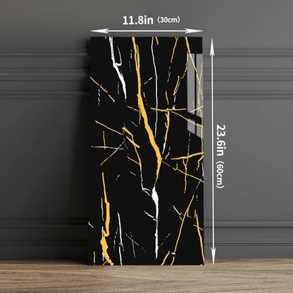 Haimin 3D Wall Panels Peel and Stick Marble Tile Look 10 Pack Waterproof - color: Black Gold-6018