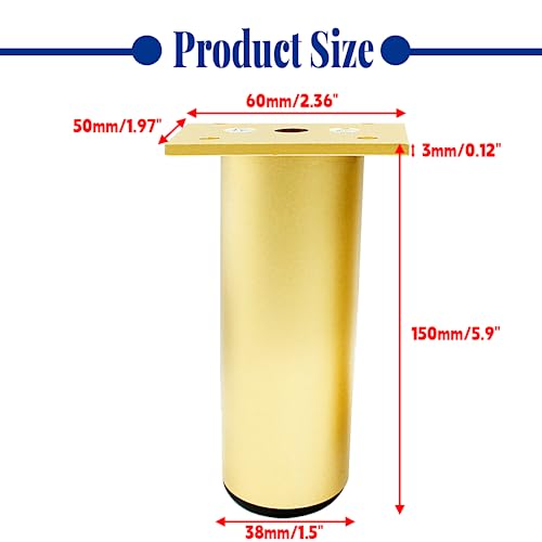 4-Pack Adjustable Aluminum Alloy Furniture Legs 6" Height Gold - color: Gold, size: 6 Inch