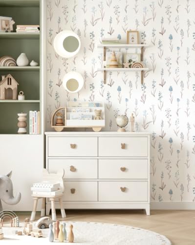 Wudnaye Floral Peel and Stick Wallpaper Beige Contact Paper 16.9’’×196.8’’ - color: Blue, size: 16.9" x 196.8"