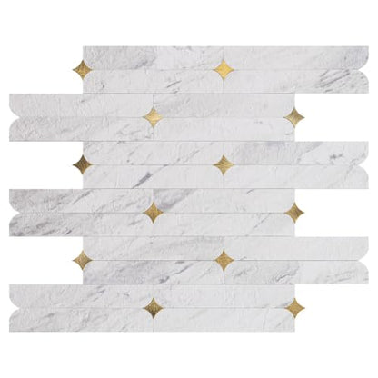 Peel and Stick Backsplash Tiles, 10-Sheet BPA-Free PVC White Mixed Gold Stellate, 12"x12" Waterproof Heat Resistant Geometric Flower Tile for Kitchen Bathroom Fireplace RV - color: White Mixed Gold Stellate