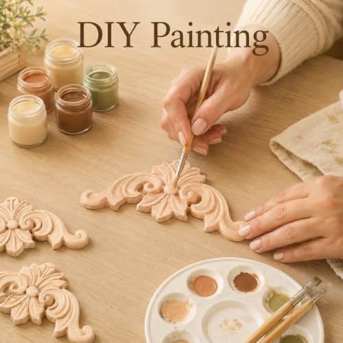 10Pcs Wood Appliques Unpainted Corner Carving Decals