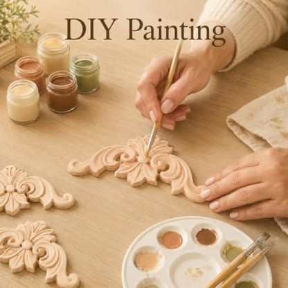 10Pcs Wood Appliques Unpainted Corner Carving Decals