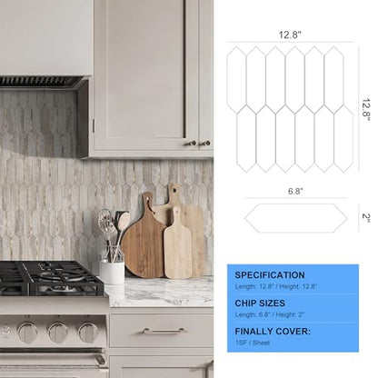 KASARO Peel and Stick Backsplash Long Hexagon Wall Tile, 10-Pieces, Beige - color: Beige