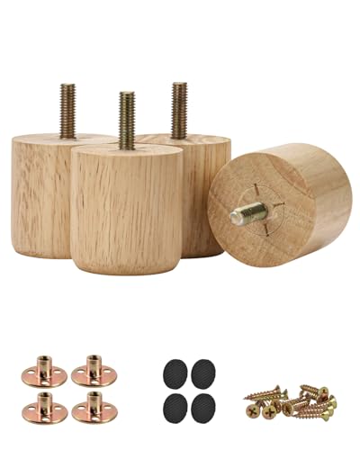 2 inch Solid Wood Bun Furniture Legs, 4Pcs Mid-Century Varnish - color: Varnish, size: 2" (5cm)