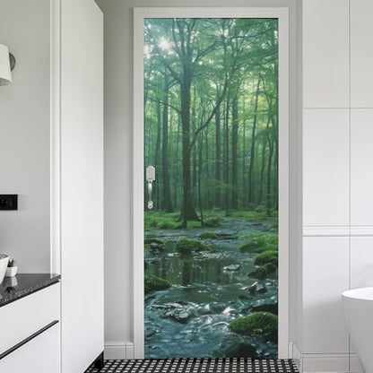 Green River Jungle Froest Tree Moss Landscape Nature Door Stickers Decals Peel and Stick Removable Vinyl Waterproof Self Adhesive Wall Covers Poster for Home Office Decoration 30.3" W x 78.7" H