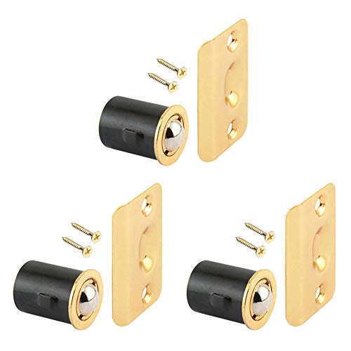 (3 Pack) Brass Plated Closet Door Drive-in Ball Catch with Strike Plate Premium Quality - color: Brass Plated, size: 3 Pack