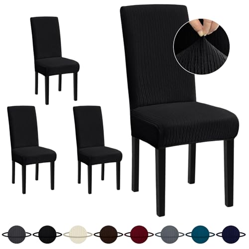 Sufdari Dining Room Chair Covers Set of 4, Black Non-Slip Spandex Stretch Dining Chair Slipcovers for Dining Room, Hotel (Large) - color: .Black, size: L-4 PC