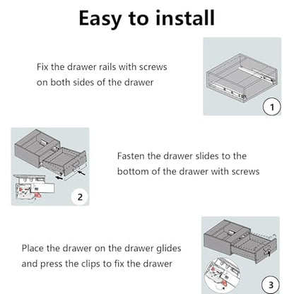 2 Pairs Undermount Drawer Slides Soft Close, 10 Inch Full Extension Bottom Mount Drawer Slides, Heavy Duty Cold Rolled Steel Hidden Drawer Sliders for 5/8" (16mm) Cabinet Board (10 in)