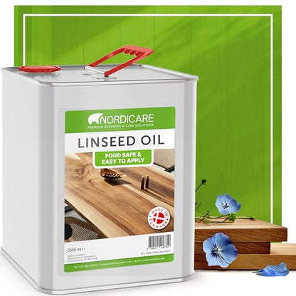 Nordicare Linseed Oil for Wood - 100% Pure & Natural Linseed Oil for Entire Indoor Area - Food-Safe Raw - Furniture - Underlines the Original Wood Structure - Made in Denmark 84.5oz - size: 2.5 L