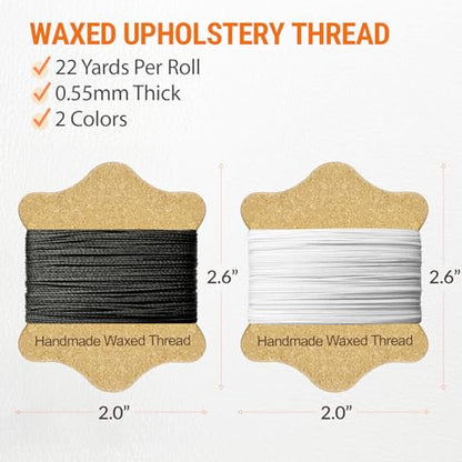 VONEEDL Upholstery Repair Kit: Waxed Sewing Thread (2 Colors: Black and White) & Heavy Duty Needles (11 PCS) for Leather, Canvas & Quilting Thread - color: Black, White