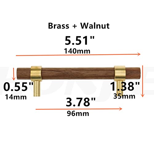 Drawer 5.51"/140mm Pulls Brass Walnut for Kitchen Cabinet Handle - size: L5.51" H3.78" Two Hole