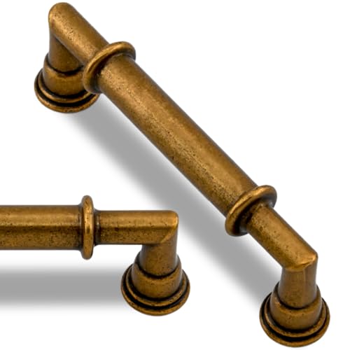 10 Pack Antique Brass Cabinet Pulls 4 Inch(102mm) Kitchen Cupboard Handles Solid Heavy Duty Zinc Alloy Drawer Pulls - color: Antique Brass, size: 4" Hole Center