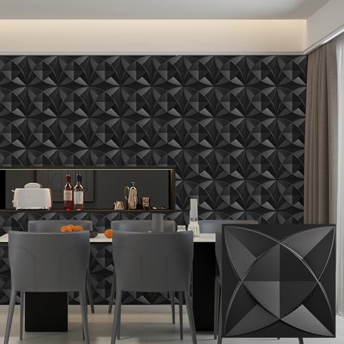 Heikki 30 Pack 3D Wall Panel for Interior Wall Décor, PVC Flower Textured Wall Panels for Living Room Bedroom Hotel Office, 11.8"x11.8", Double-Sided Tape (Black-LJH) - color: Black-LJH