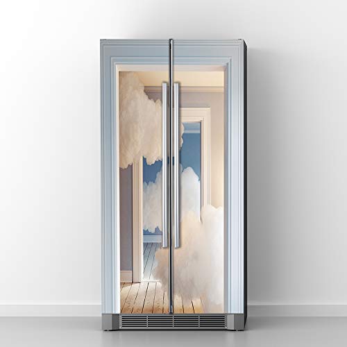 Modern Art Self Stick Vinyl Door Mural Sticker, Peel and Stick Removable Refrigerator Wrap Decal, Cloud Heaven, 32.3x78.7, 2 Pcs Set - color: Cloud Heaven