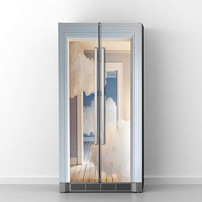 Modern Art Self Stick Vinyl Door Mural Sticker, Peel and Stick Removable Refrigerator Wrap Decal, Cloud Heaven, 32.3x78.7, 2 Pcs Set - color: Cloud Heaven