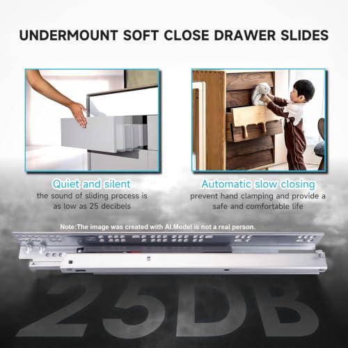Hitess 6 Pair 18 Inch Undermount Soft Close Drawer Slides Full Extension - size: 18 Inch