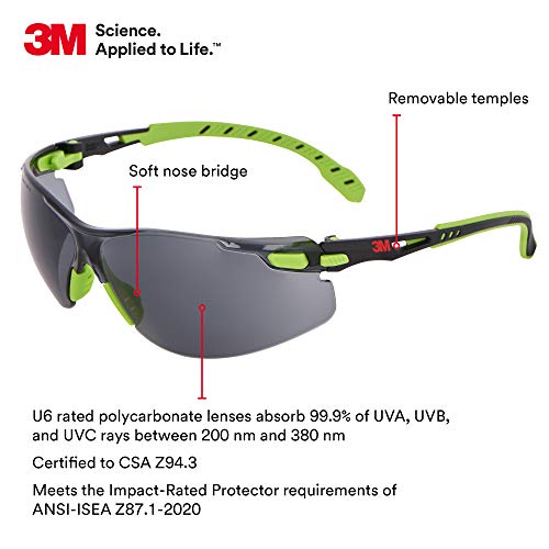 3M Safety Glasses, Solus 1000, Scotchgard Gray Lens, Green/Black Frame - style: Gray Lens, Green/Black Frame