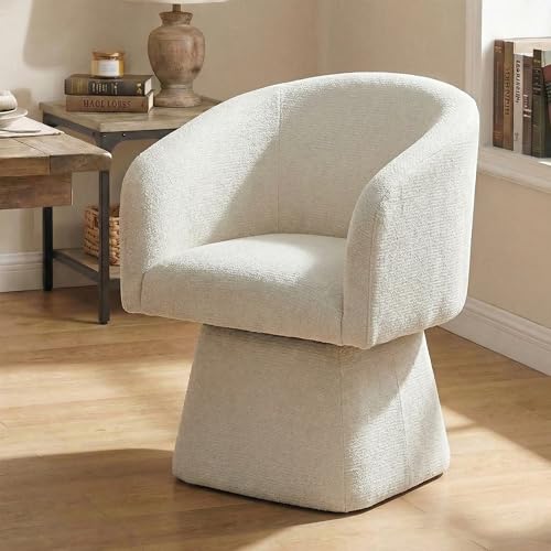 VKNOW Upholstered Swivel Dining Chairs Set of 4 with Barrel Back and Arm - color: Beige