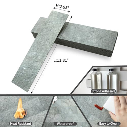 AULIGET 40-Piece Mountain Rock Peel and Stick Backsplash Wall Tiles, 3" x 12" PVC Faux Stone Stick on Tiles for Backsplash Kitchen, Bathroom, Laundry Room, Camper, Fireplace - color: Mountain Rock, size: 40 Pieces, 3"x12"x0.12"