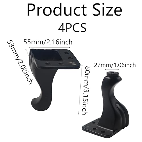 4Pcs 3.15 Inch Aluminum Alloy Furniture Legs, Black Artistic Metal Legs, Antique Couch Feet Decorative Furniture Legs Feet for Couch, Cabinet, Dresser, Table, Bookcase, Wardrobe