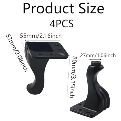 4Pcs 3.15 Inch Aluminum Alloy Furniture Legs, Black Artistic Metal Legs, Antique Couch Feet Decorative Furniture Legs Feet for Couch, Cabinet, Dresser, Table, Bookcase, Wardrobe