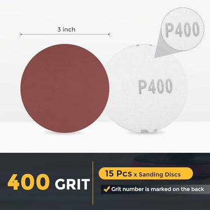 HARFINGTON 15 Pcs 3 Inch Sanding Discs 400 Grit Red Aluminum Oxide - size: 3 Inch(400 Grit)
