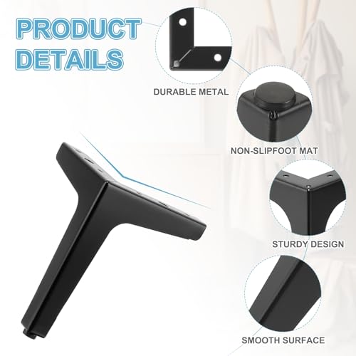 PATIKIL 7 Inch Metal Furniture Legs, 4 Pcs Triangle Furniture Replacement Feet Modern Style Couch Legs for Table Chair Cabinet Cupboard Sofa, Black - color: Black, size: 7 Inch