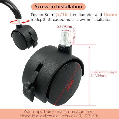 2 Inch Swivel Caster Wheels with Brake, M8 Threaded Stem, 4pcs - style: 2 Inch Stem with Brake