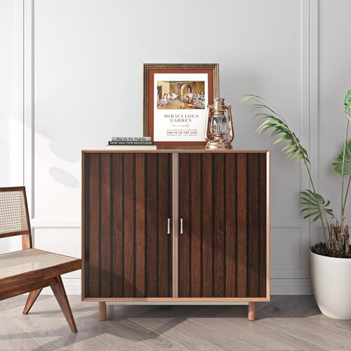 FunStick 24"x200" Slats Wood Wallpaper Peel and Stick Wall Paper Brown Walnut Slatted Wood Vinyl Self Adhesive Contact Paper Decorative for Cabinets Furniture Wooden Slat Wall Panels for Walls Bedroom - size: 200" x 24"